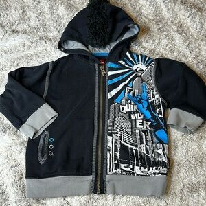24m quicksilver hoodie, black white blue with zipper and pockets